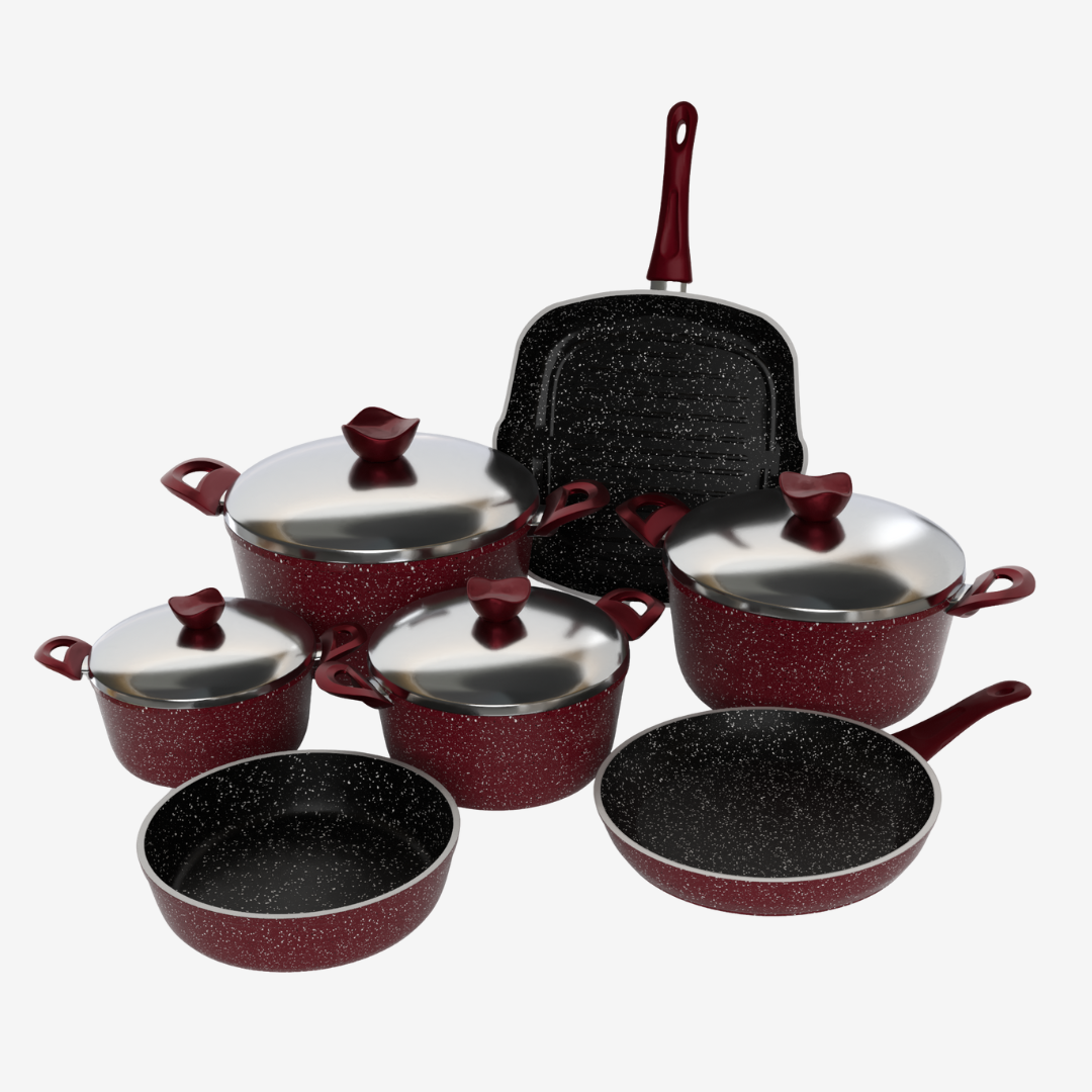 طقم حلل جرانيت احمر 11 قطعه - سٌمك 5 مم