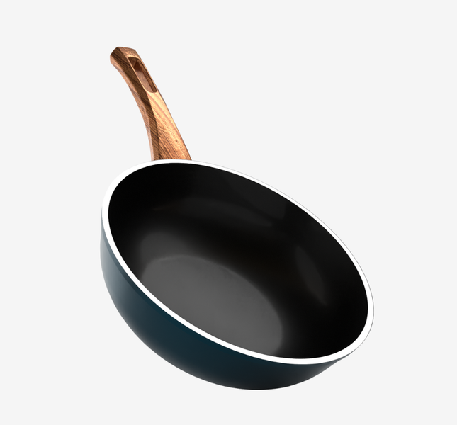 مقلاية ووك تيفال لون تركواز مقاس 28 بمقبض باكليت خشبي - بريميوم سٌمك  4 مم