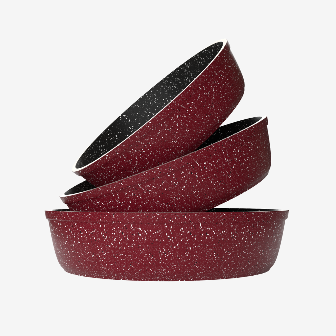 طقم صواني جرانيت أحمر 3 قطع رائع