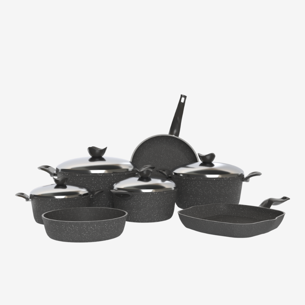 طقم حلل جرانيت رمادي 11 قطعه - سٌمك 5 مم