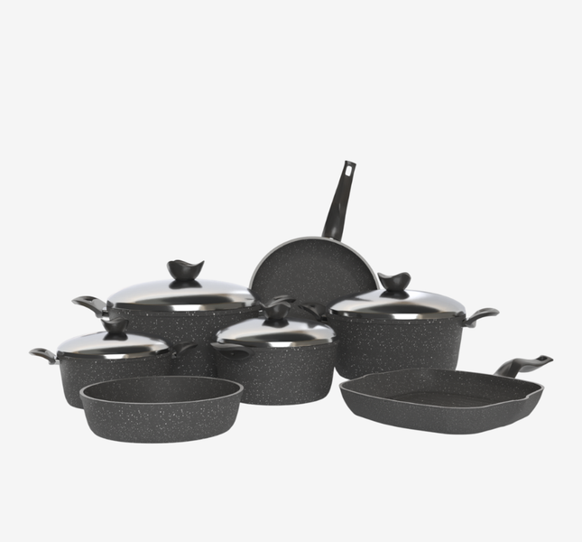 طقم حلل جرانيت رمادي 11 قطعه - سٌمك 5 مم