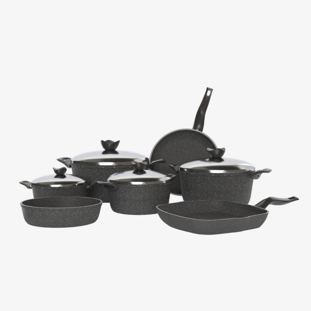 طقم حلل جرانيت رمادي 11 قطعه - سٌمك 5 مم