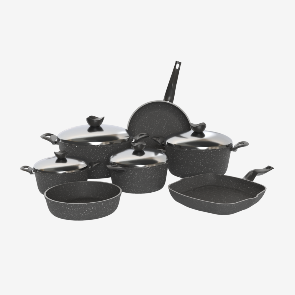 طقم حلل جرانيت رمادي 11 قطعه - سٌمك 5 مم