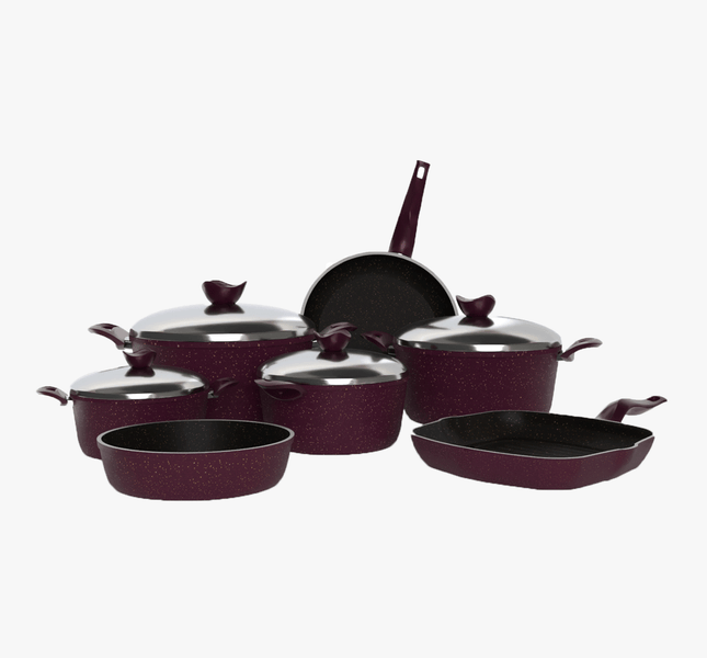 طقم حلل جرانيت بوردو 11 قطعه بمقابض باكليت  - سٌمك 5 مم