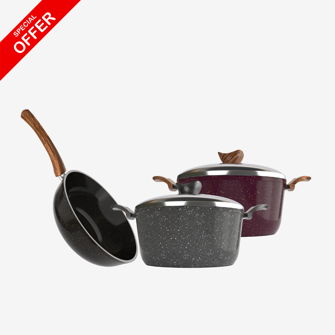 حلة جرانيت 28 سم + حلة جرانيت 18 سم + ووك جرانيت – بريميوم سُمك 5 مم | اللون حسب المتوفر