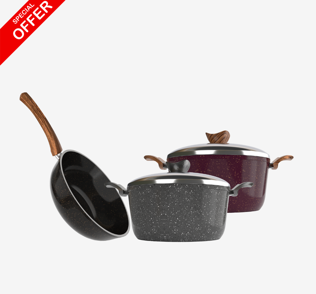 حلة جرانيت 28 سم + حلة جرانيت 18 سم + ووك جرانيت – بريميوم سُمك 5 مم | اللون حسب المتوفر