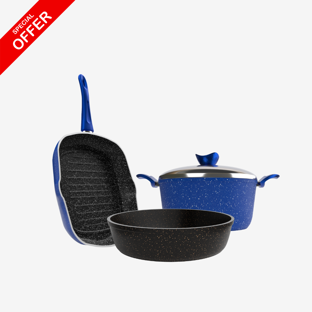 حلة جرانيت 28 سم + جريل جرانيت + صينية جرانيت 26 سم – بريميوم سُمك 5 مم | اللون حسب المتوفر