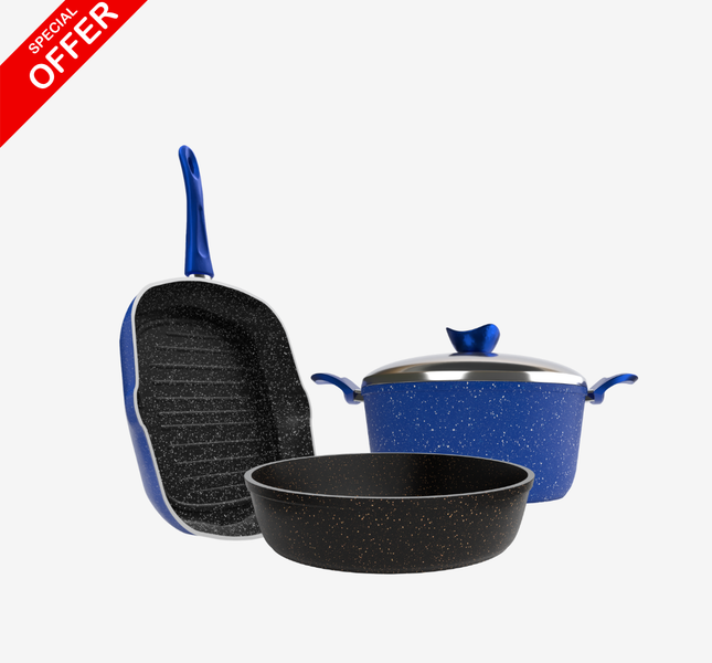 حلة جرانيت 28 سم + جريل جرانيت + صينية جرانيت 26 سم – بريميوم سُمك 5 مم | اللون حسب المتوفر