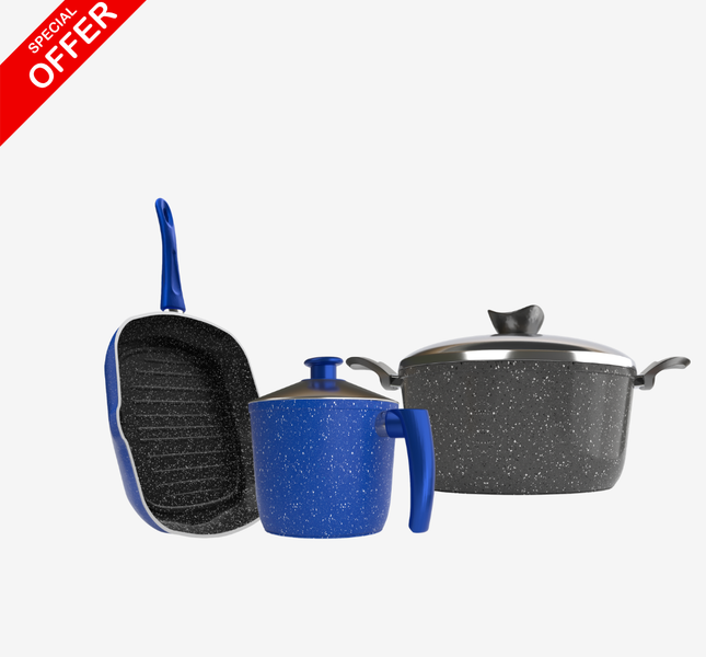 جريل جرانيت + حلة جرانيت 28 سم + لبانة جرانيت – بريميوم سُمك 5 مم | حسب اللون المتوفر