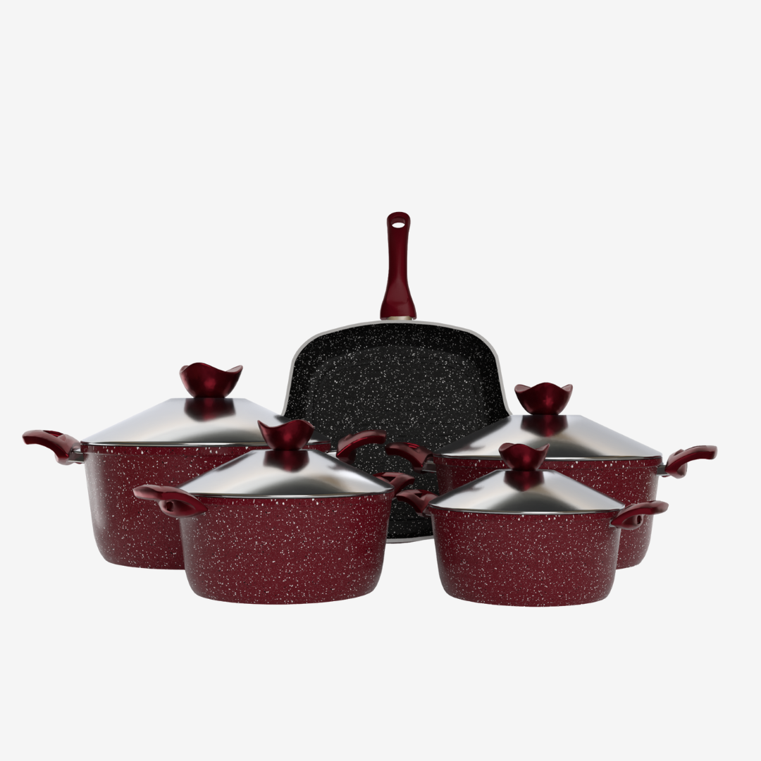 طقم حلل جرانيت احمر 9 قطع بجريل - سوبر سٌمك 4 مم