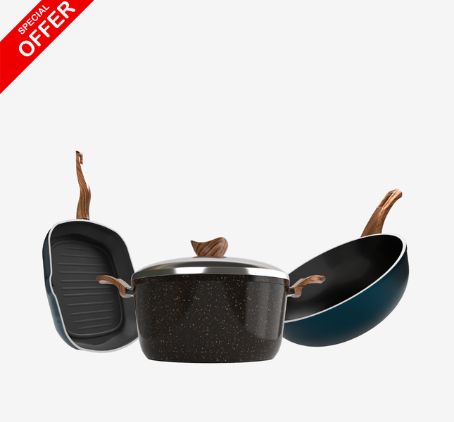 جريل جرانيت + ووك جرانيت + حلة جرانيت 28 سم – بريميوم سُمك 5 مم | حسب اللون المتوفر