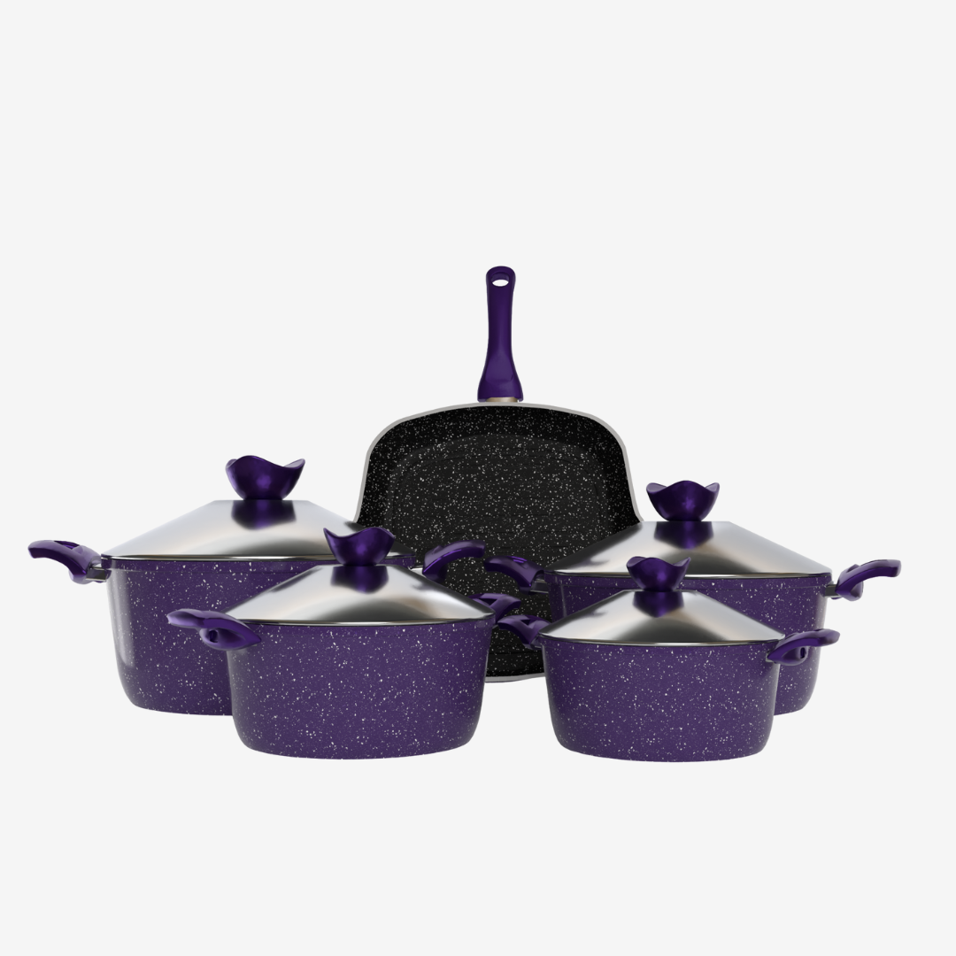 طقم حلل جرانيت موف 9 قطع بجريل - سوبر سٌمك 4 مم