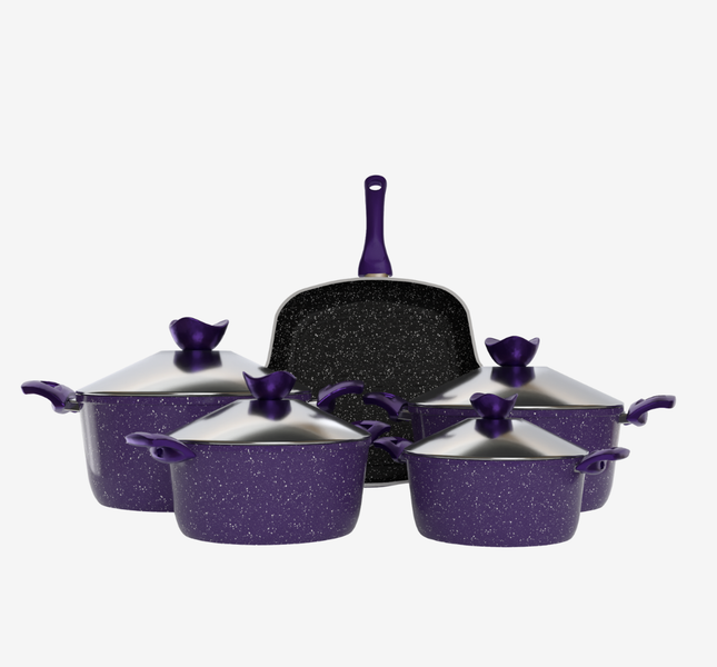 طقم حلل جرانيت موف 9 قطع بجريل - سوبر سٌمك 4 مم