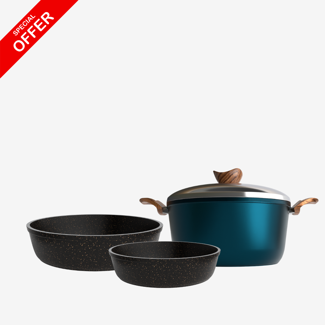 صينية جرانيت 26 سم + صينية جرانيت 30 سم + حلة جرانيت 28 سم – سُمك 5 مم حسب اللون المتوفر