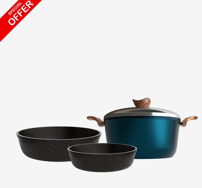 صينية جرانيت 26 سم + صينية جرانيت 30 سم + حلة جرانيت 28 سم – سُمك 5 مم حسب اللون المتوفر