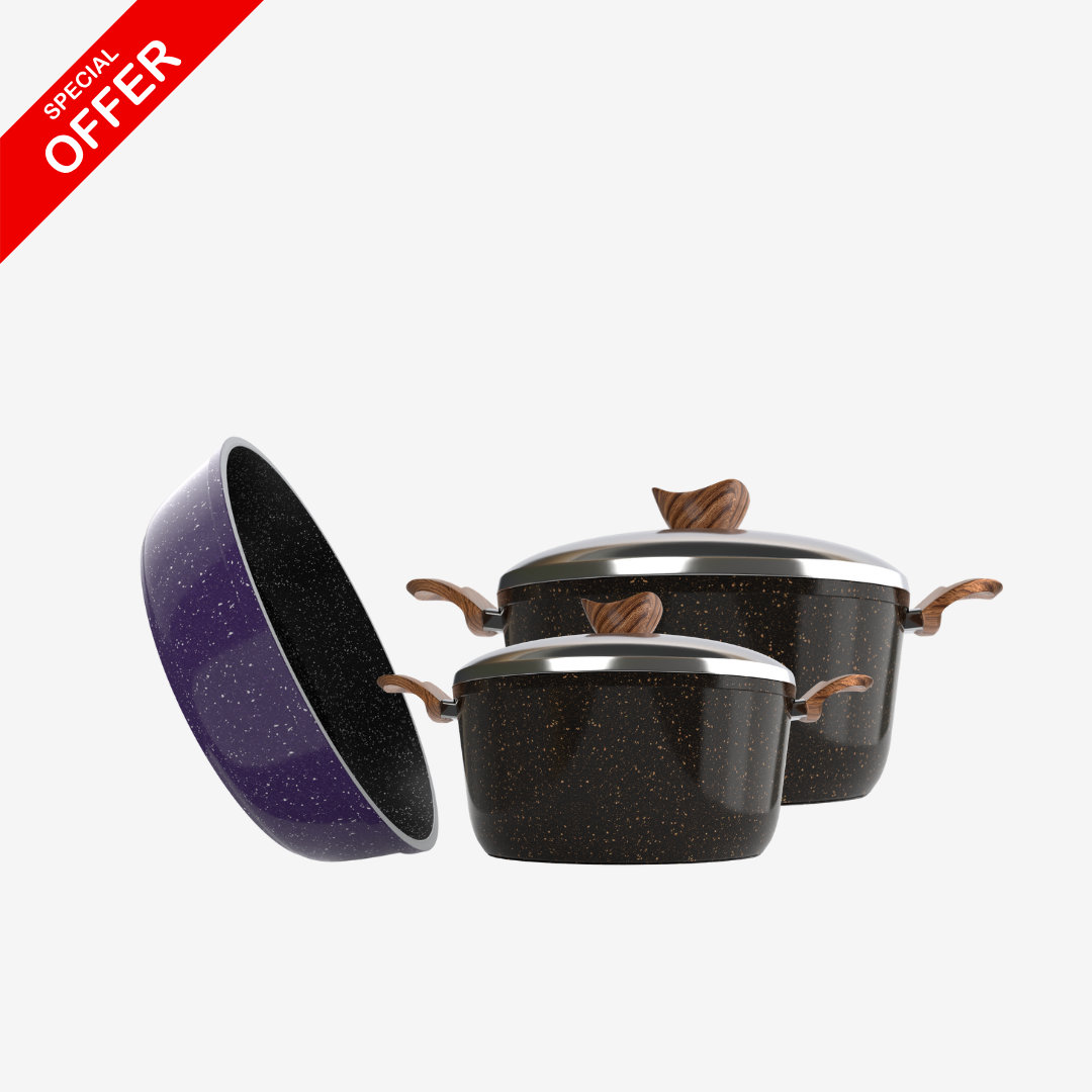 صينية جرانيت 26 سم + حلة جرانيت 24 سم + حلة جرانيت 18 سم – بريميوم سُمك 5 مم | حسب اللون المتوفر