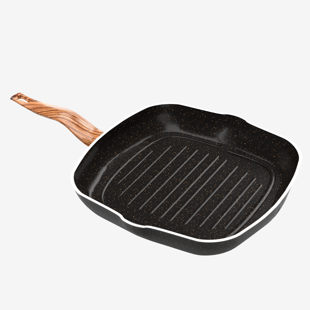 جريل جرانيت لون اسود مقاس 28  بمقبض خشبي - بريميوم سٌمك  5 مم