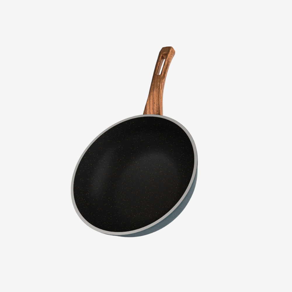 مقلاية ووك جرانيت لون تركواز مقاس 28 بمقبض باكليت خشبي - بريميوم سٌمك  4 مم