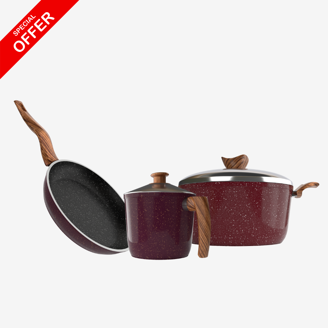 حلة جرانيت 24 سم + مقلاية جرانيت 28 سم + لبانة جرانيت – بريميوم سُمك 5 مم | حسب اللون المتوفر