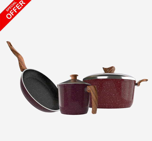 حلة جرانيت 24 سم + مقلاية جرانيت 28 سم + لبانة جرانيت – بريميوم سُمك 5 مم | حسب اللون المتوفر