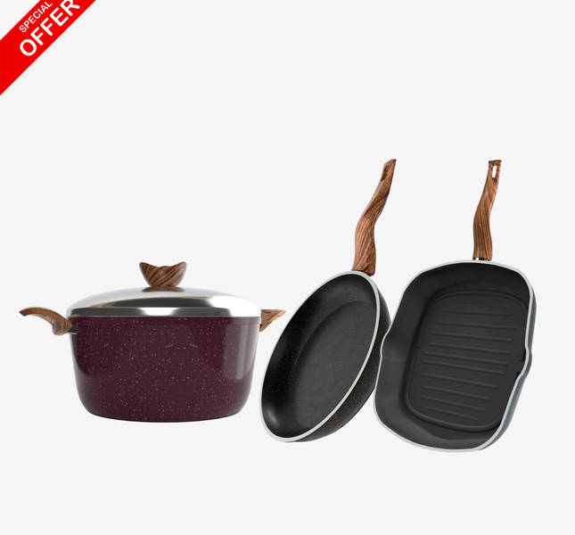 جريل جرانيت 28 سم + حلة جرانيت 28 سم + مقلاية جرانيت 28 سم | حسب اللون المتوفر