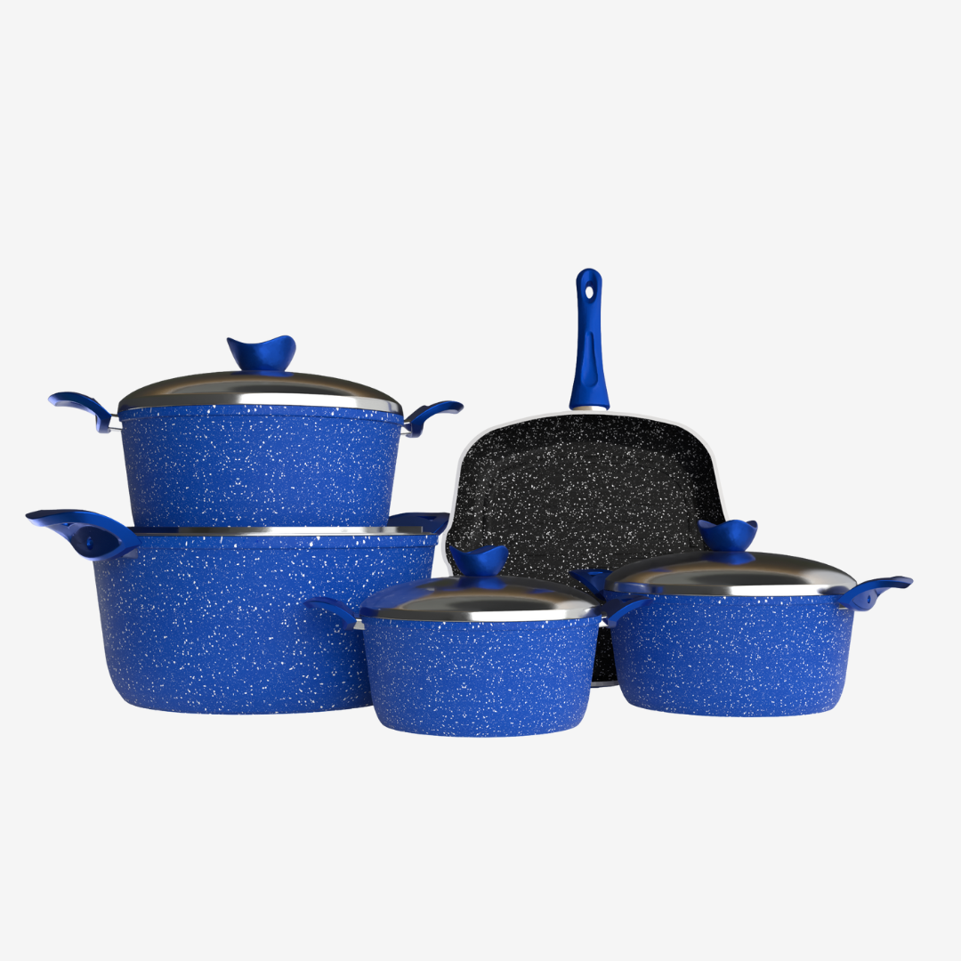 طقم حلل جرانيت ازرق 9 قطع بجريل -بريميوم سٌمك 5 مم