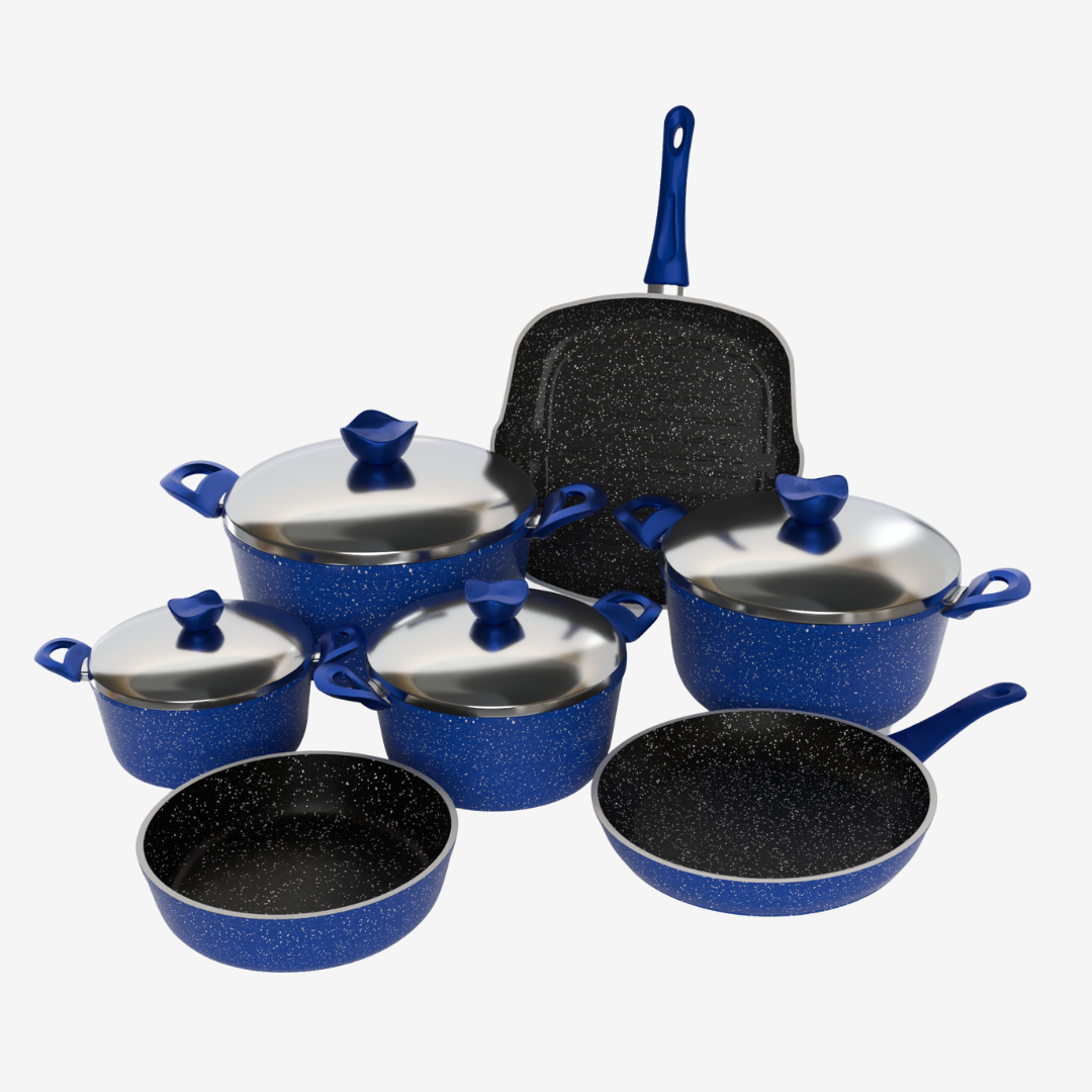 طقم حلل جرانيت ازرق 11 قطعه - سٌمك 5 مم