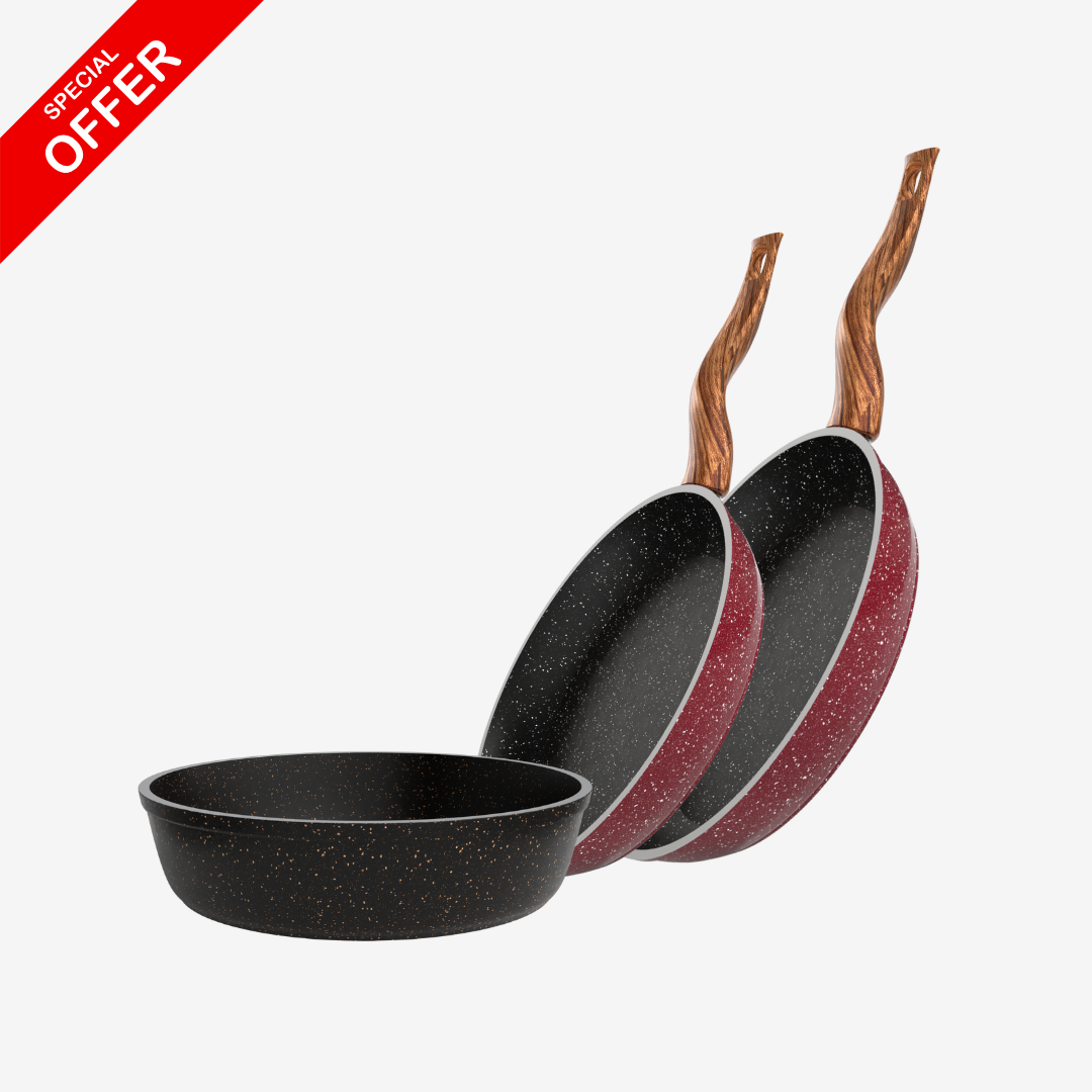 صينية جرانيت 26 سم + مقلاية جرانيت 20 سم + مقلاية جرانيت 24 سم – بريميوم سُمك 5 مم | حسب اللون المتوفر