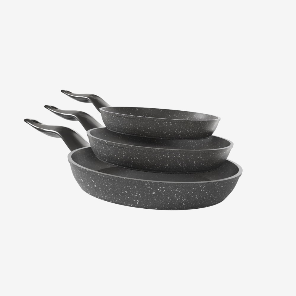 طقم مقلاية جرانيت رمادي 3 قطع - بريميوم سٌمك  5 مم
