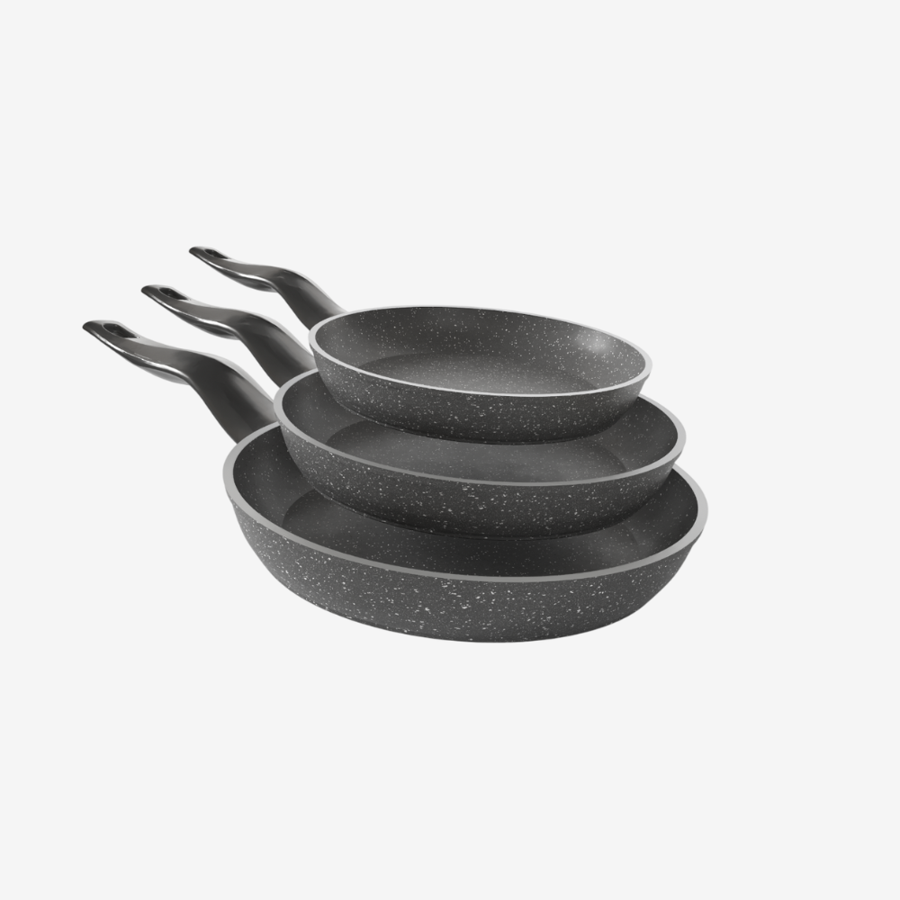 طقم مقلاية جرانيت رمادي 3 قطع - بريميوم سٌمك  5 مم