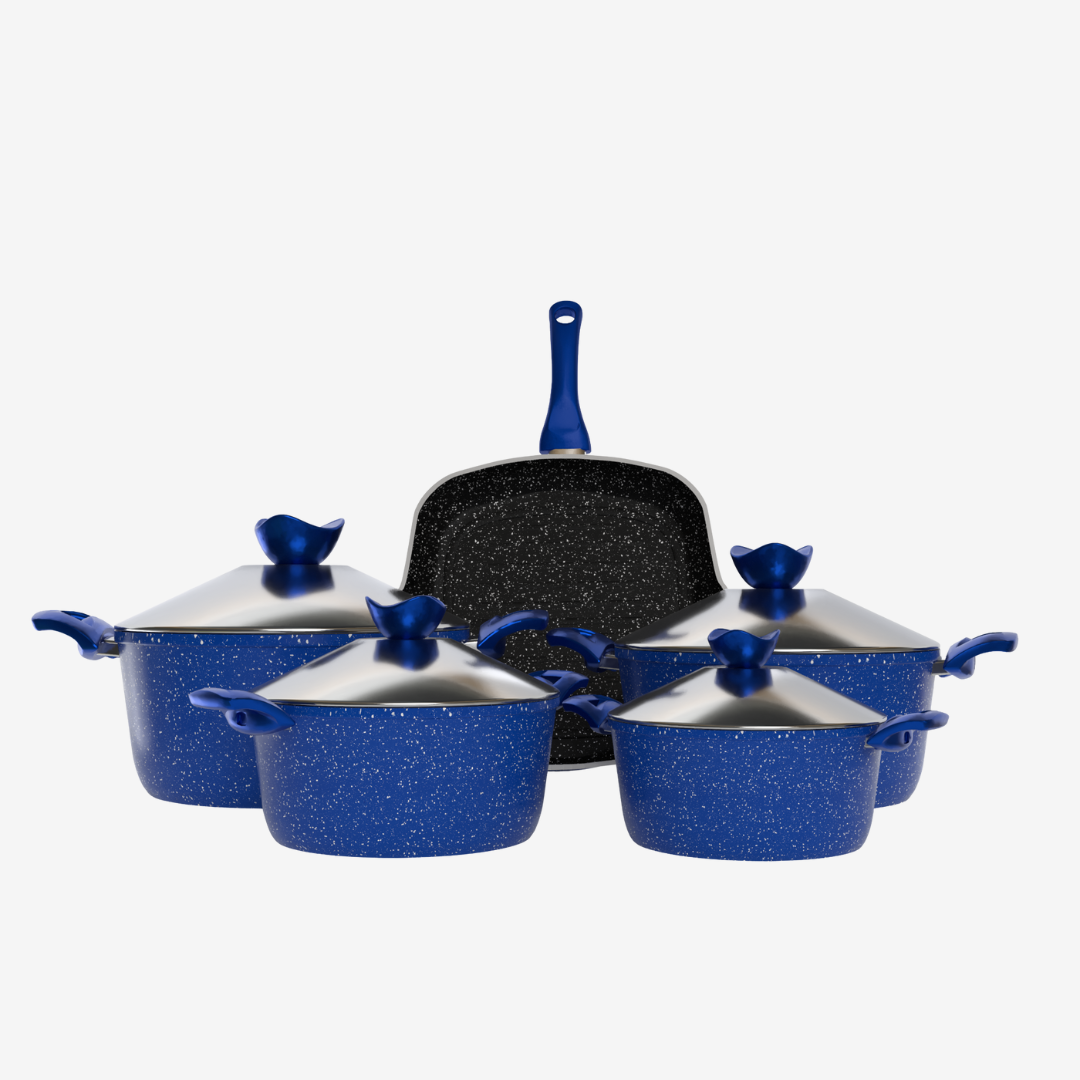 طقم حلل جرانيت ازرق 9 قطع بجريل - سوبر سٌمك 4 مم