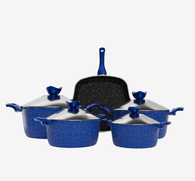 طقم حلل جرانيت ازرق 9 قطع بجريل - سوبر سٌمك 4 مم