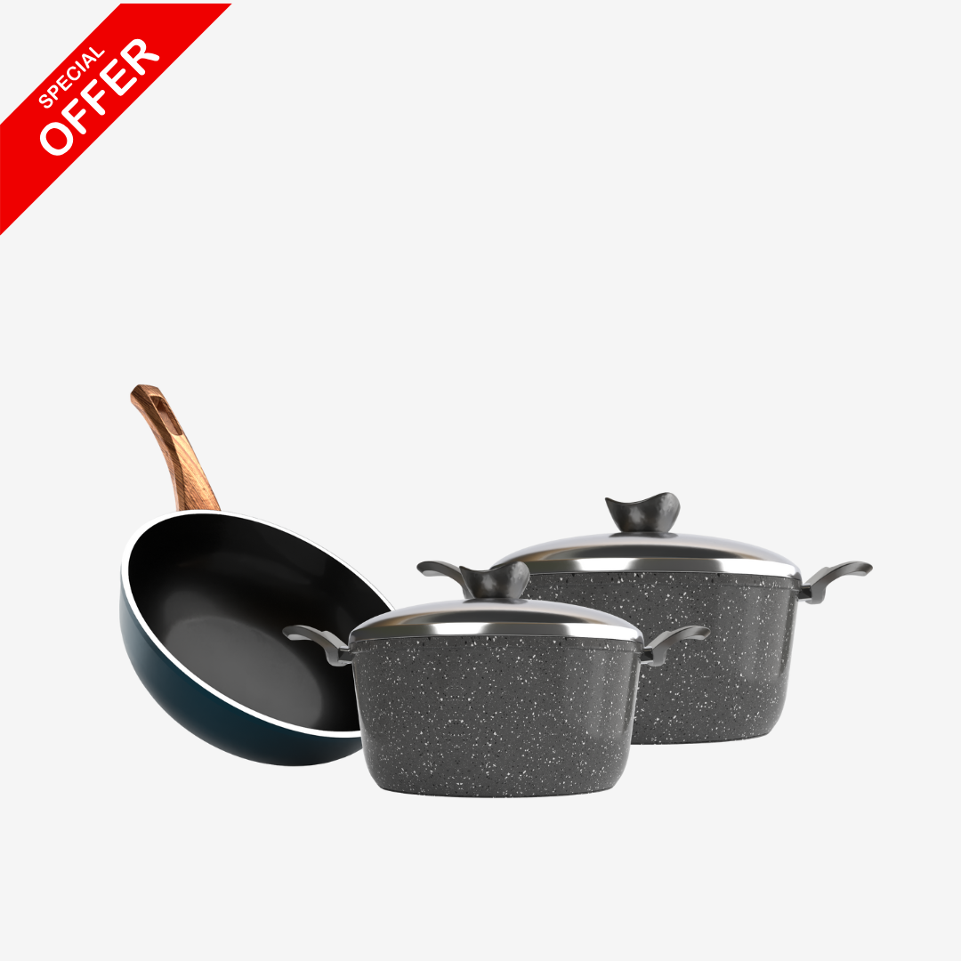 ووك جرانيت + حلة جرانيت 28 سم + حلة جرانيت 18 سم – بريميوم سُمك 5 مم حسب اللون المتوفر