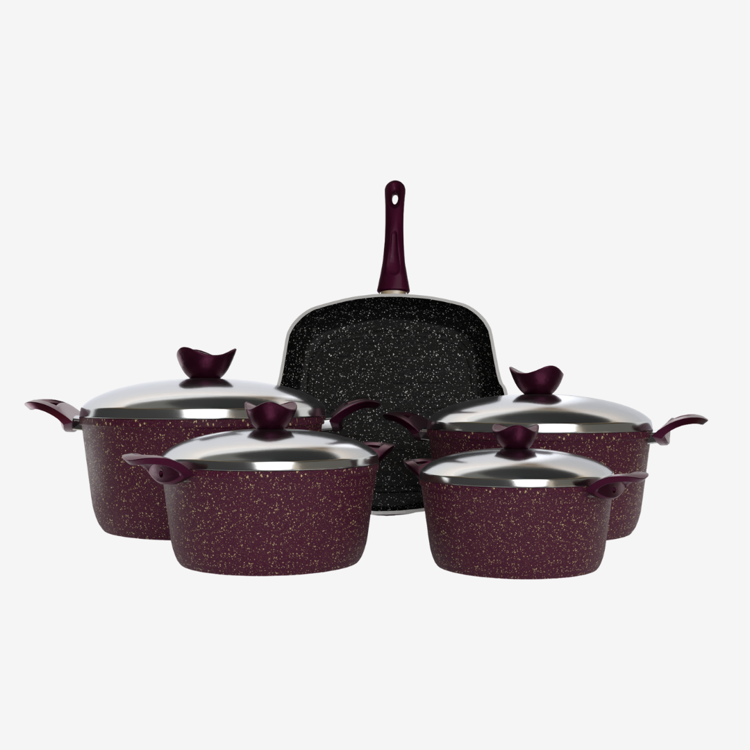 طقم حلل جرانيت بوردو  9 قطع بجريل  - بريميوم سٌمك 5 مم