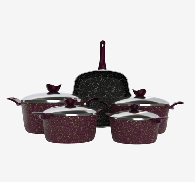 طقم حلل جرانيت بوردو  9 قطع بجريل  - بريميوم سٌمك 5 مم