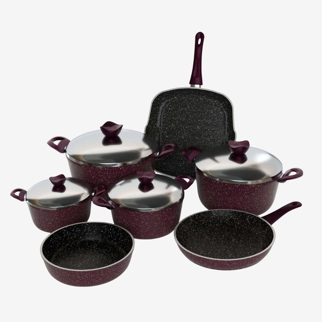 طقم حلل جرانيت بوردو 11 قطعه - سٌمك 5 مم