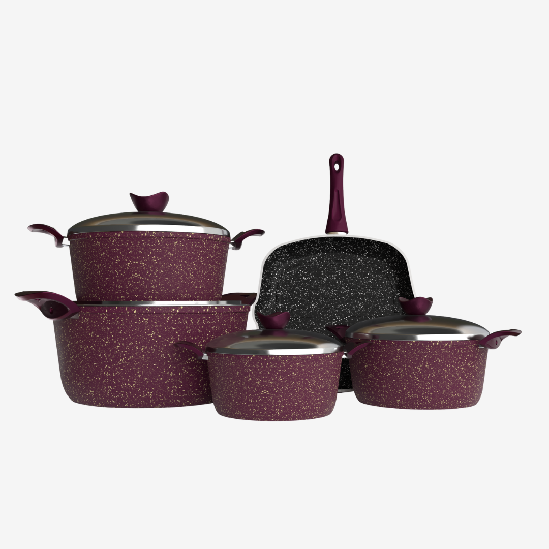 طقم حلل جرانيت بوردو  9 قطع بجريل  - بريميوم سٌمك 5 مم