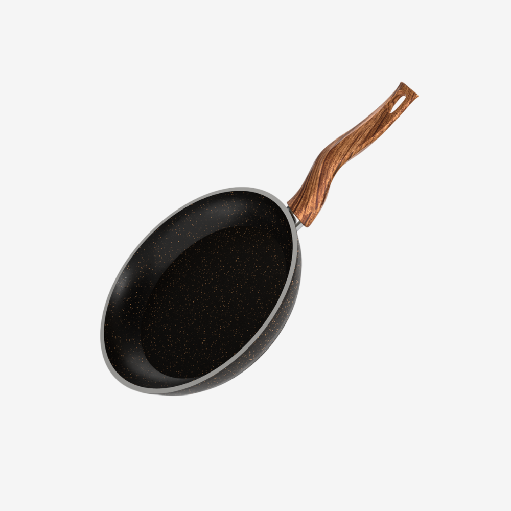 مقلاية جرانيت لون اسود بمقبض خشبي مقاسات - بريميوم سٌمك  5 مم