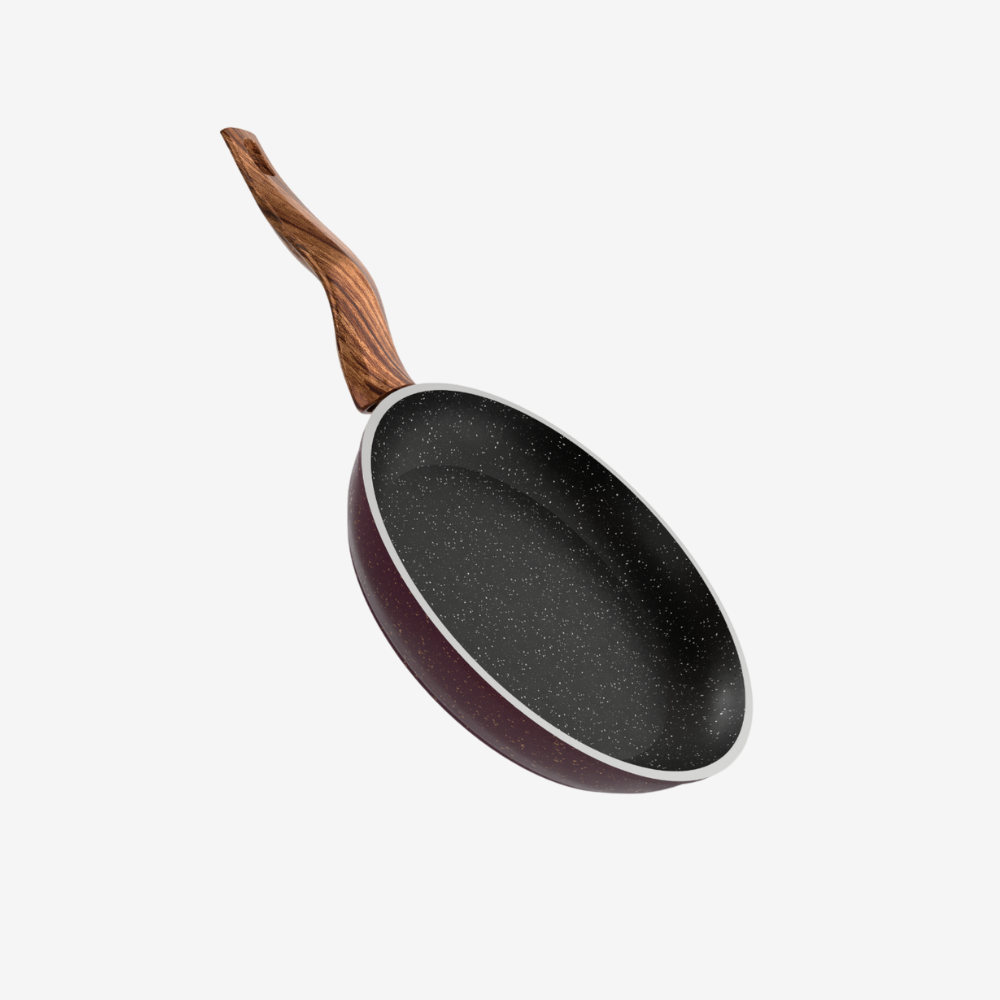 مقلاية جرانيت لون بوردو بمقبض خشبي مقاسات - بريميوم سٌمك  5 مم