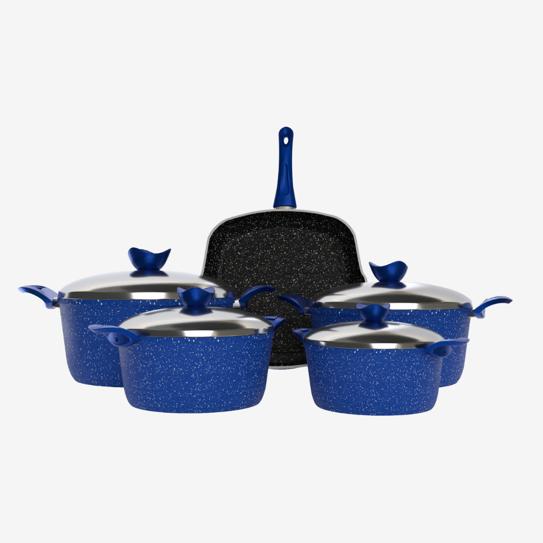 طقم حلل جرانيت ازرق 9 قطع بجريل -بريميوم سٌمك 5 مم