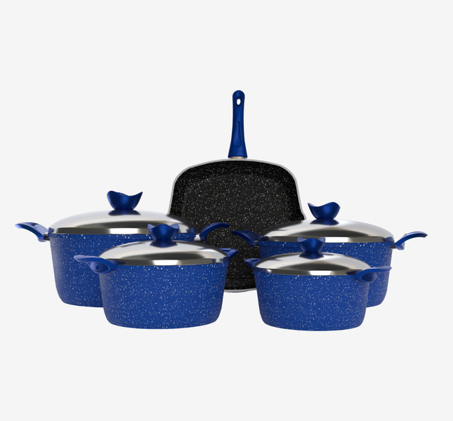 طقم حلل جرانيت ازرق 9 قطع بجريل -بريميوم سٌمك 5 مم