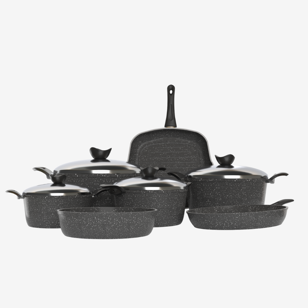 طقم حلل جرانيت رمادي 11 قطعه - سٌمك 5 مم