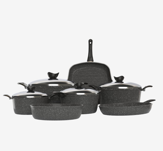 طقم حلل جرانيت رمادي 11 قطعه - سٌمك 5 مم