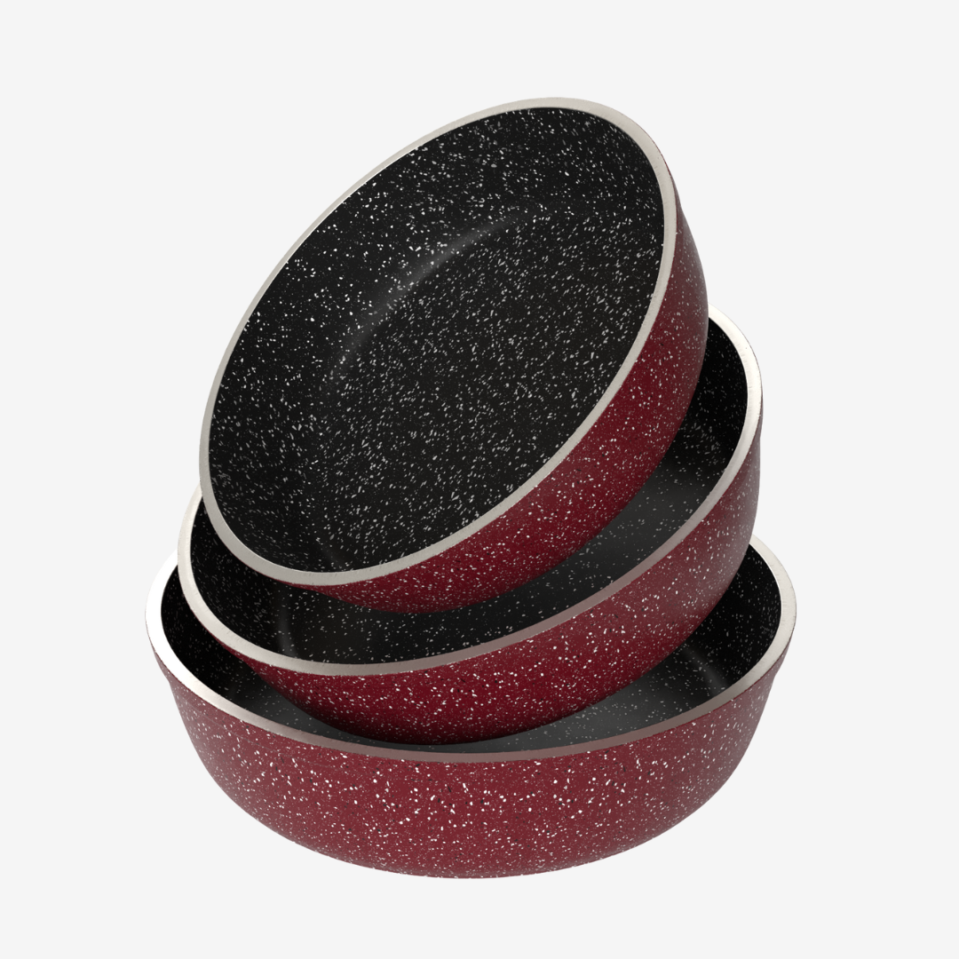 طقم صينية جرانيت احمر 3 قطع - بريميوم سٌمك  5 مم