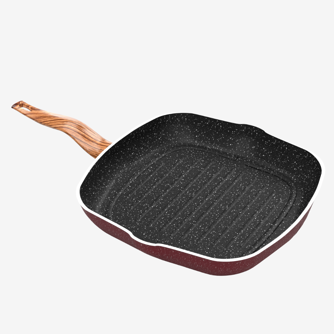 جريل جرانيت لون احمر مقاس 28  بمقبض خشبي - بريميوم سٌمك  5 مم