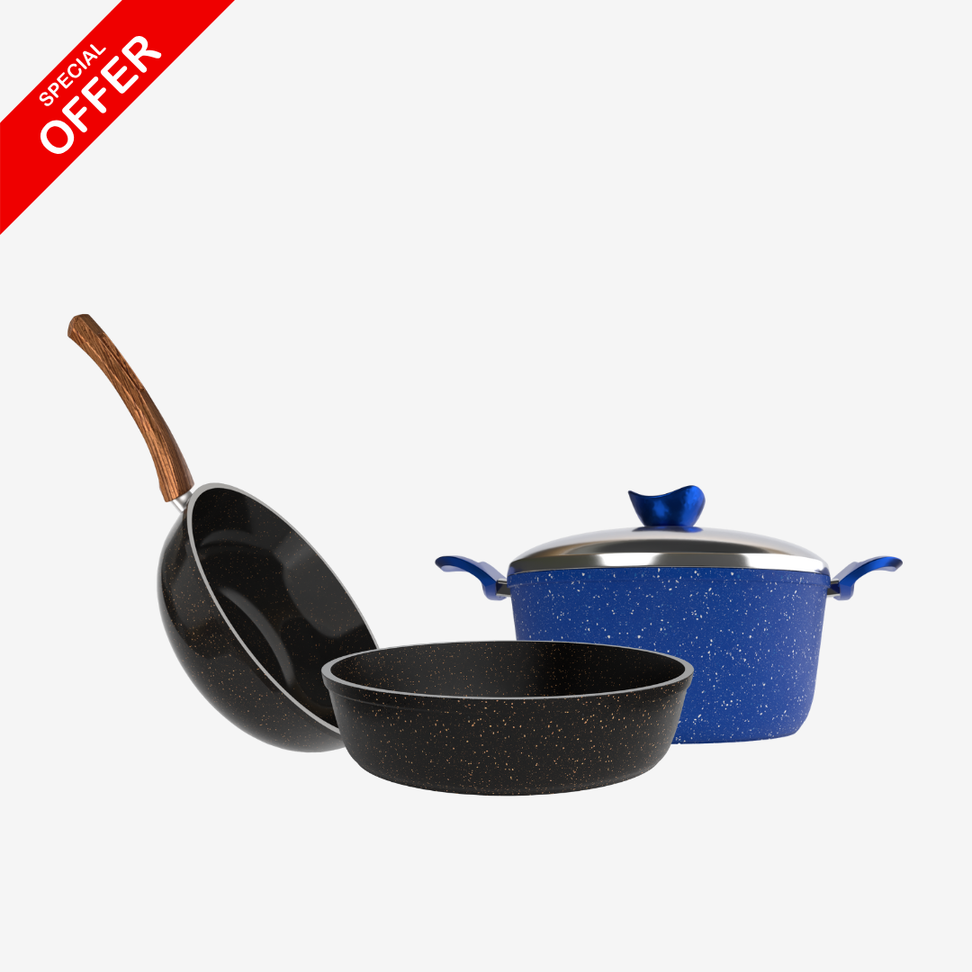 حلة جرانيت 28 سم + صينية جرانيت 30 سم + ووك جرانيت – سُمك 5 مم|  حسب اللون المتوفر