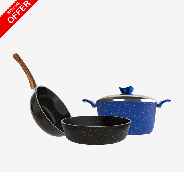 حلة جرانيت 28 سم + صينية جرانيت 30 سم + ووك جرانيت – سُمك 5 مم|  حسب اللون المتوفر