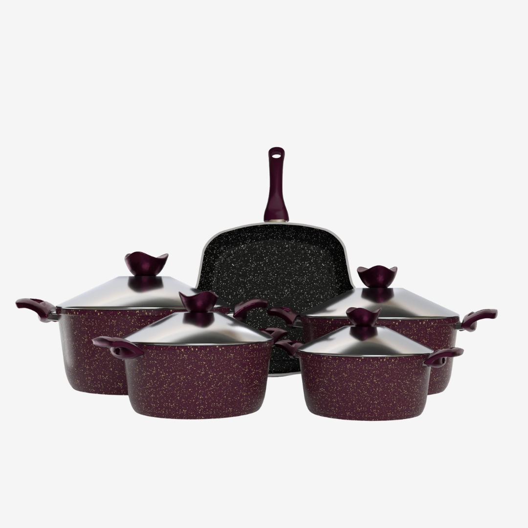 طقم حلل جرانيت بوردو  9 قطع بجريل - سوبر سٌمك 4 مم