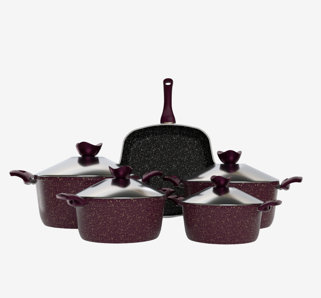 طقم حلل جرانيت بوردو  9 قطع بجريل - سوبر سٌمك 4 مم