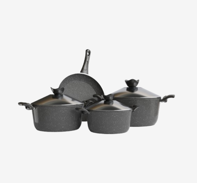 طقم حلل جرانيت رمادي 7 قطع بمقلاية - سوبر سٌمك 4 مم